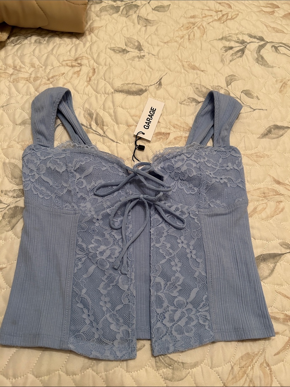 Garage Light Blue Lace-Up Corset Tank